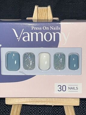 Dusty Blue Press On Nails Short Square Minimalist Soft Glam Glitter Nails Set